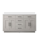 Lexora Abbey 60 inch W White Oak Double Sink Vanity Cabinet and White Quartz Top - LVA60DM200