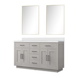 Lexora Abbey 60 inch W White Oak Double Sink Vanity Cabinet White Quartz Countertop and 55 in Mirror - LVA60DM210