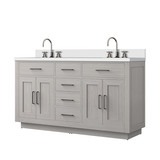 Lexora Abbey 60 inch W White Oak Double Sink Vanity Cabinet, Cultured Marble Top, and Faucet Set - LVA60DM301