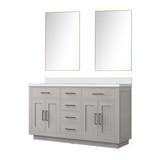 Lexora Abbey 60 inch W White Oak Double Sink Vanity Cabinet Cultured Marble Countertop and 55 in Mirror - LVA60DM310
