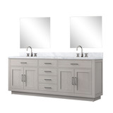 Lexora Abbey 84 inch W White Oak Double Sink Vanity Cabinet Carrara Marble Countertop, 34 in Mirrors and Faucet Set - LVA84DM111
