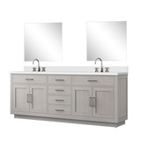 Lexora Abbey 84 inch W White Oak Double Sink Vanity Cabinet White Quartz Countertop, 34 in Mirrors and Faucet Set - LVA84DM211