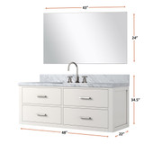 Lexora Castor 48 inch W White Single Bath Wall Hung Vanity Cabinet Carrara Marble Countertop, 43 in Mirror and Faucet Set - LVC48SA111