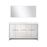 Lexora Lafarre 60 inch W x 20 in D White Double Sink Vanity Cabinet, White Quartz Top and 55 in Mirror - LVLF60DW210