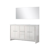 Lexora Lafarre 60 inch W x 20 in D White Double Sink Vanity Cabinet, White Quartz Top and 55 in Mirror - LVLF60DW210