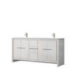 Lexora Lafarre 72 inch W x 20 in D White Double Sink Vanity Cabinet, White Quartz Top and Brushed Nickel Faucet Set - LVLF72DW202