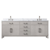 Lexora Laurel 84 inch W White Oak Double Sink Vanity Cabinet, Carrara Marble Top, and Faucet Set - LVL84DM101