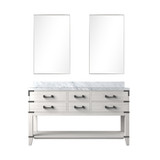 Lexora Norwalk 60 inch W White Oak Double Sink Vanity Cabinet, Carrara Marble Top, and 28 in Mirrors - LVN60DM110