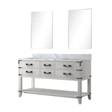 Lexora Norwalk 60 inch W White Oak Double Sink Vanity Cabinet, Carrara Marble Top, and 28 in Mirrors - LVN60DM110