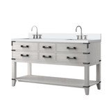 Lexora Norwalk 60 inch W White Oak Double Sink Vanity Cabinet, White Quartz Top, and Faucet Set - LVN60DM201
