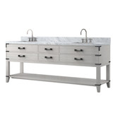 Lexora Norwalk 84 inch W White Oak Double Sink Vanity Cabinet, Carrara Marble Top, and Faucet Set - LVN84DM101