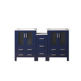 Lexora Volez 60 inch W Navy Blue Double Sink Vanity Cabinet with Side Cabinet, and White Ceramic Top - LVV60D24E600