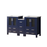 Lexora Volez 60 inch W Navy Blue Double Sink Vanity Cabinet with Side Cabinet, and White Ceramic Top - LVV60D24E600