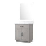 Lexora Abbey 30 inch W White Oak Vanity Cabinet Carrara Marble Countertop and 28 in Mirror - LVA30SM110