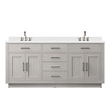 Lexora Abbey 72 inch W White Oak Double Sink Vanity Cabinet, White Quartz Top, and Faucet Set - LVA72DM201