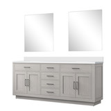 Lexora Abbey 80 inch W White Oak Double Sink Vanity Cabinet White Quartz Countertop and 30 in Mirrors - LVA80DM210
