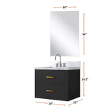 Lexora Castor 24 inch W x 18 in D Black Single Bath Wall Hung Vanity Cabinet Acrylic Countertop, 18 in Mirror and Faucet Set - LVC24SL511