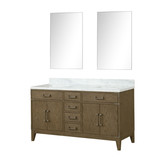 Lexora Laurel 60 inch W Grey Oak Double Sink Vanity Cabinet, Carrara Marble Top, and 28 in Mirrors - LVL60DR110