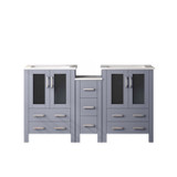 Lexora Volez 60 inch W Dark Grey Double Sink Vanity Cabinet with Side Cabinet, and White Ceramic Top - LVV60D24B600