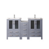 Lexora Volez 60 inch W Dark Grey Double Sink Vanity Cabinet with Side Cabinet, White Ceramic Top, and Faucet Set - LVV60D24B601