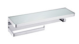 Lexora Bagno Bianca Stainless Steel White Glass Shelf with Towel Bar & Robe Hook in Chrome - LSTR18152PCWG
