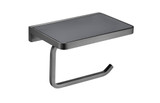 Lexora Bagno Bianca Stainless Steel Black Glass Shelf with Toilet Paper Holder in Gun Metal - LSP18152GMBG
