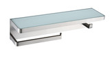 Lexora Bagno Bianca Stainless Steel White Glass Shelf with Towel Bar & Robe Hook in Brushed Nickel - LSTR18152BNWG