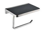 Lexora Bagno Bianca Stainless Steel Black Glass Shelf with Toilet Paper Holder in Brushed Nickel - LSP18152BNBG