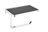 Lexora Bagno Bianca Stainless Steel Black Glass Shelf with Toilet Paper Holder in Chrome - LSP18152PCBG