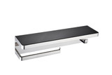 Lexora Bagno Bianca Stainless Steel Black Glass Shelf with Towel Bar & Robe Hook in Chrome - LSTR18152PCBG