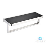 Lexora Bagno Bianca Stainless Steel Black Glass Shelf with Towel Bar in Chrome - LST18152PCBG