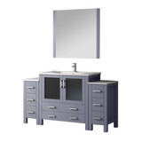Lexora Volez 60 inch W Dark Grey Bath Vanity Cabinet with Side Cabinets, Faucet Set, White Ceramic Top, and 34 in Mirror - LV341860SBESM34F