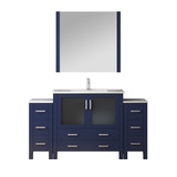 Lexora Volez 60 inch W Navy Blue Bath Vanity Cabinet with Side Cabinets, Faucet Set, White Ceramic Top, and 34 in Mirror - LV341860SEESM34F