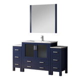 Lexora Volez 60 inch W Navy Blue Bath Vanity Cabinet with Side Cabinets, Faucet Set, White Ceramic Top, and 34 in Mirror - LV341860SEESM34F