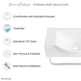 Swiss Madison SM-WS336 Chateau 21.5" Right Side Faucet Wall-Mount Bathroom Sink with Chrome Towel Bar Swiss Madison SM-WS336 Chateau 21.5" Right Side Faucet Wall-Mount Bathroom Sink with Chrome Towel Bar