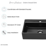 Swiss Madison SM-VS203MB Claire 20 Rectangle Ceramic Vessel Sink, Matte Black