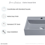 Swiss Madison SM-VS203ME Claire 20" Rectangle Ceramic Vessel Sink - Matte Grey