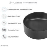 Swiss Madison SM-VS301MB Beau 16.5" Round Vessel Bathroom Sink - Matte Black Swiss Madison SM-VS301MB Beau 16.5" Round Vessel Bathroom Sink - Matte Black