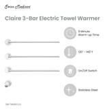 Swiss Madison SM-TW0901CH Claire 3-Bar Electric Towel Warmer in Chrome