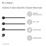 Swiss Madison SM-TW0901MB Claire 3-Bar Electric Towel Warmer - Matte Black