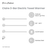 Swiss Madison SM-TW0901MW Claire 3-Bar Electric Towel Warmer - Matte White