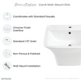 Swiss Madison SM-WS330 Carre 21" Wall-Mount Bathroom Sink