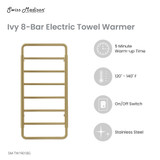Swiss Madison SM-TW1901BG Ivy 8-Bar Electric Towel Warmer in Brushed Gold