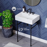 Swiss Madison SM-CS771-3 Claire 24" Console Sink White Sink Black Legs with 8" Widespread Holes