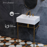 Swiss Madison SM-CS721BG-3 Claire 24" Console Sink White Sink Brushed Gold Legs with 8" Widespread Holes