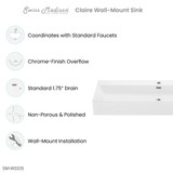 Swiss Madison SM-WS335 Claire 40" Rectangle Wall-Mount Bathroom Sink