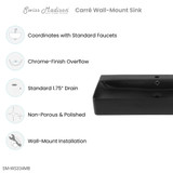 Swiss Madison SM-WS334MB Carre 36" Rectangle Wall-Mount Bathroom Sink in Matte Black