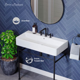 Swiss Madison SM-CS733-3 Carre 36" Console Sink White Sink Black Legs with 8" Widespread Holes