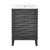 Swiss Madison SM-BV470B-3 Cascade 24 in. Black Oak Bathroom Vanity With White, 3-Hole Ceramic Sink Top