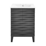 Swiss Madison SM-BV470B-3 Cascade 24 in. Black Oak Bathroom Vanity With White, 3-Hole Ceramic Sink Top